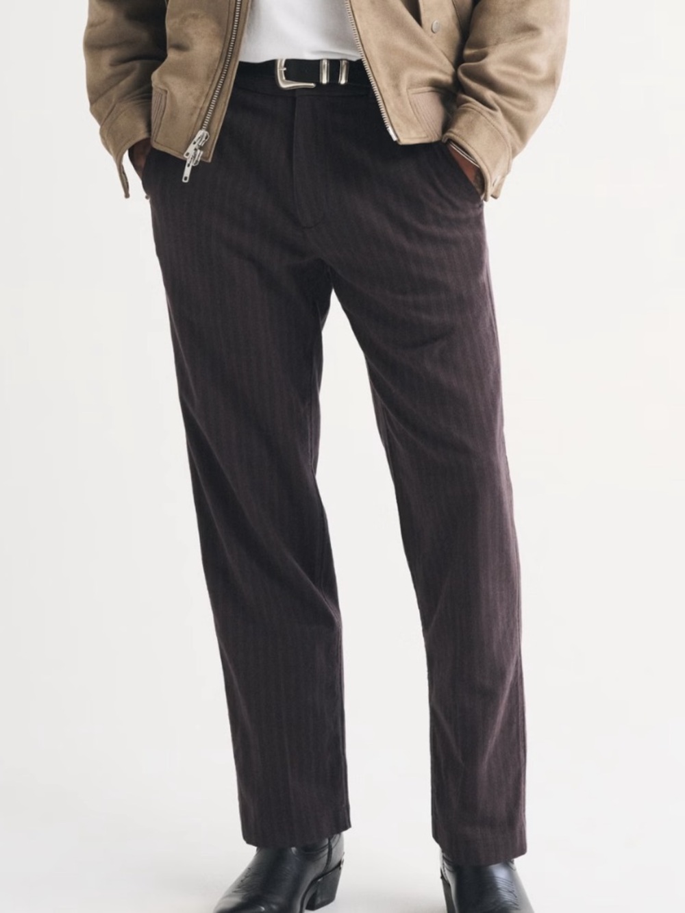 NWT Abercrombie & Fitch Brown Linen-Blend Relaxed Straight Trousers size 36 x 30
